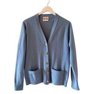 Lambswool V-Neck Button Down Cardigan Light Blue Cozy Warm SZ M #2553